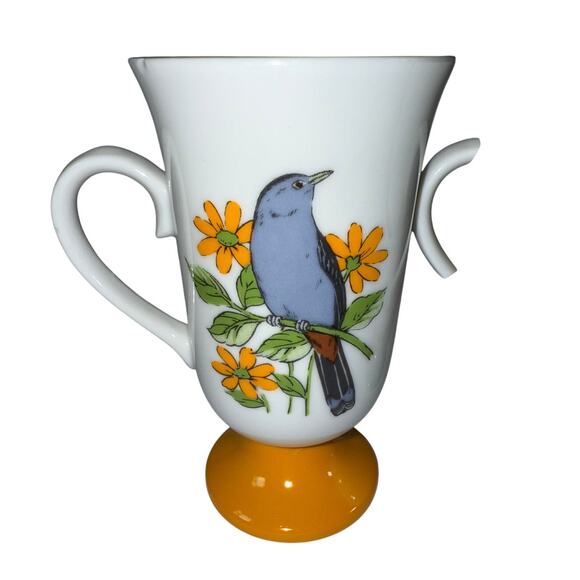 Set Of 3 Vintage 60s Fred Roberts Song Bird Footed Pedestal Mugs Made in Japan - Picture 4 of 6
